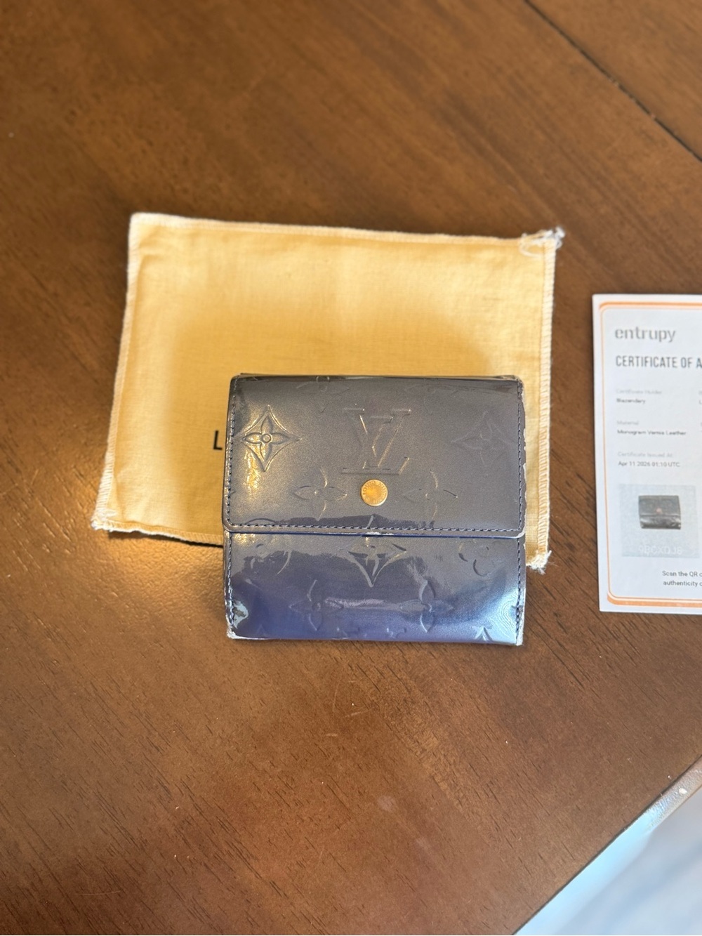 Louis Vuitton Black Vernis Glossy Monogram Compact Wallet with Gold Snap